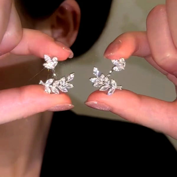 14k Gold-Plated Diamond Leaf Earrings
