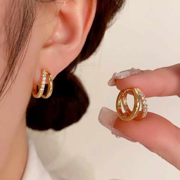 14k Gold-Plated Elegant Zircon Double-Layer Hoop Earrings