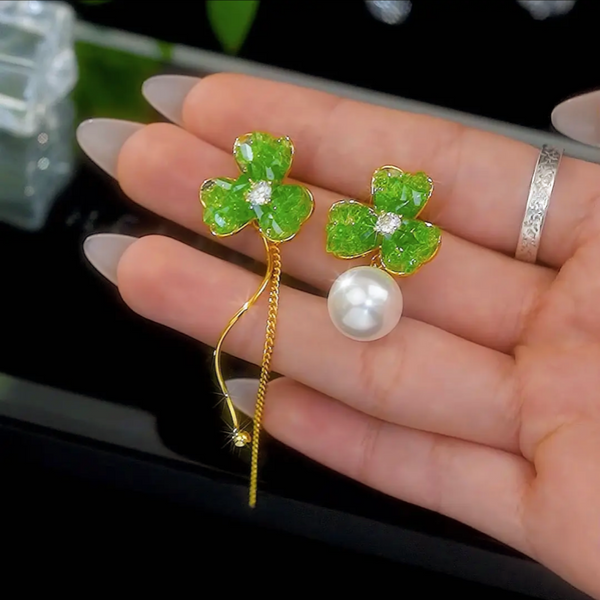 14k Gold-Plated Green Flower Pearl Earrings