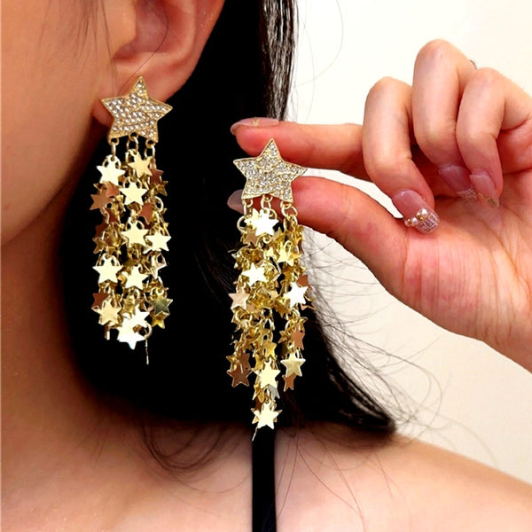 14k Gold-Plated Star Tassel Earrings