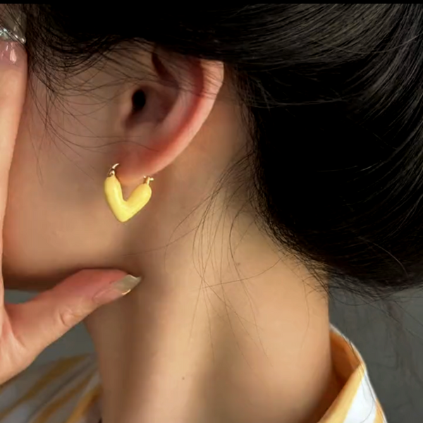 14k Gold-Plated Yellow Heart-Design Glaze Oil Drop Earrings
