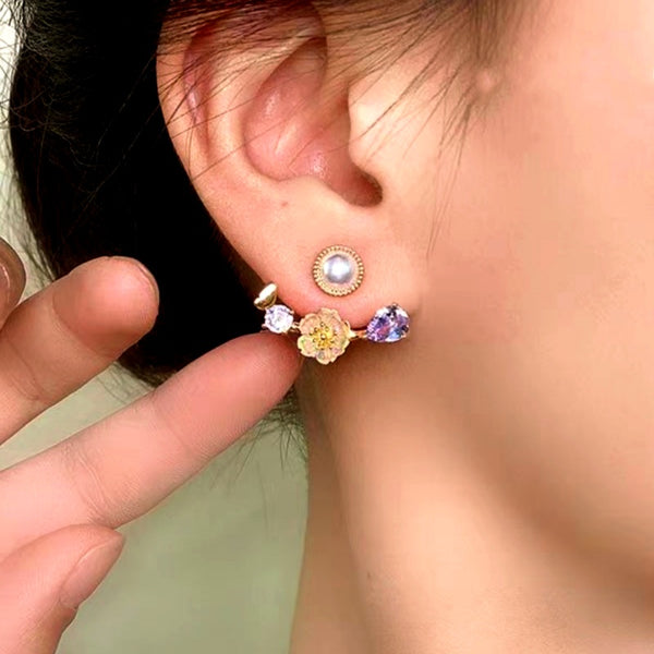 14k Gold-Plated Zircon Flower Earrings