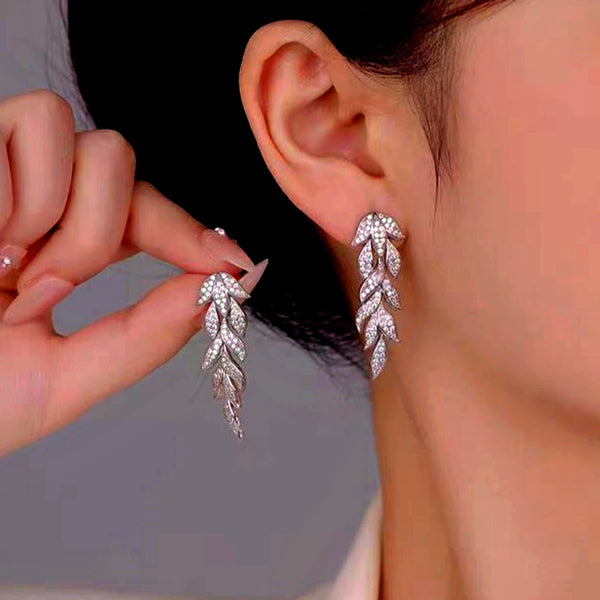 14k Gold-Plated Zircon Leaf Geometric Tassel Earrings