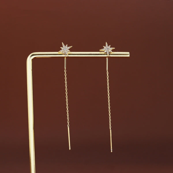 14k Gold-Plated Zircon Star Tassel Threader Earrings