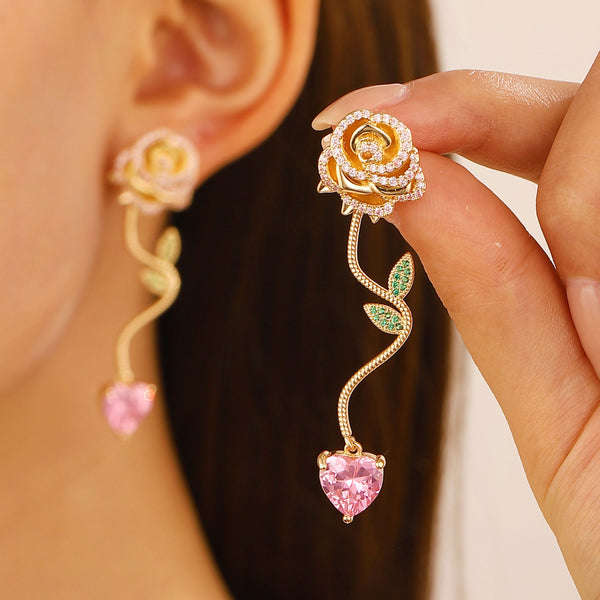 14k Gold-plated Diamond Rose Earrings