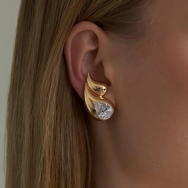 18K Gold-Pated Zircon Diamond Double Water Drop Studs