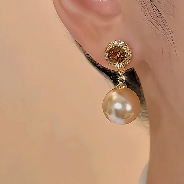 18K Gold-Plated Brown Diamond Pearl Earrings