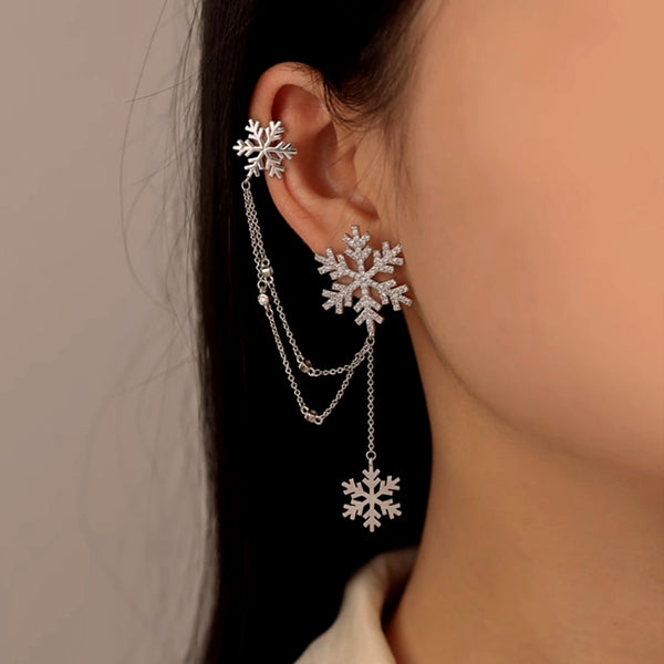 18K Gold-Plated Christmas Snowflake Ear Clip Earrings