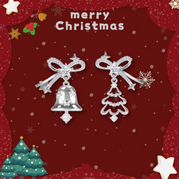 18K Gold-Plated Christmas Tree And Bell Asymmetrical Earrings
