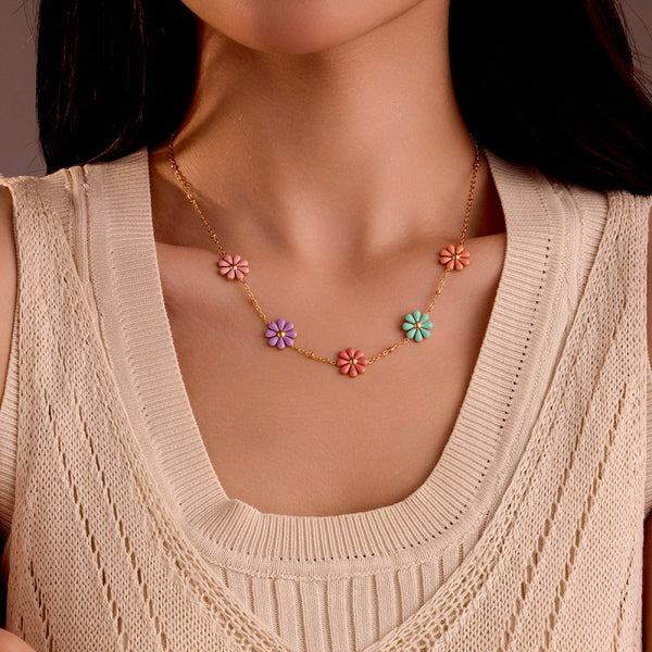 18K Gold-Plated Colorful Flower Necklace