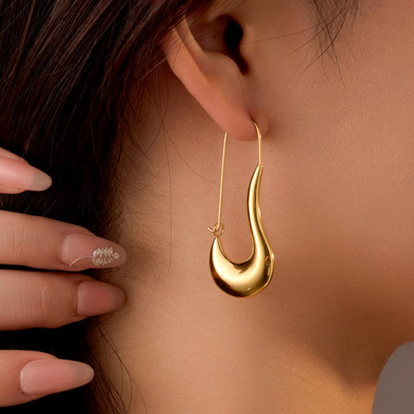 18K Gold-Plated Curved Water Drop Earrings