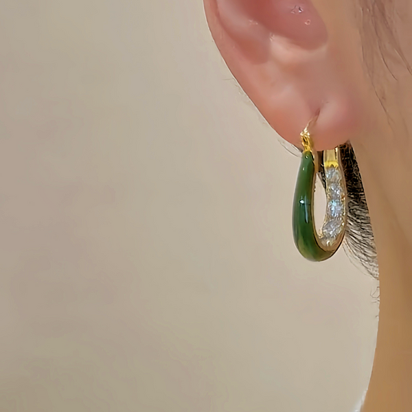 18K Gold-Plated Diamond Green Oil Drop Earrings