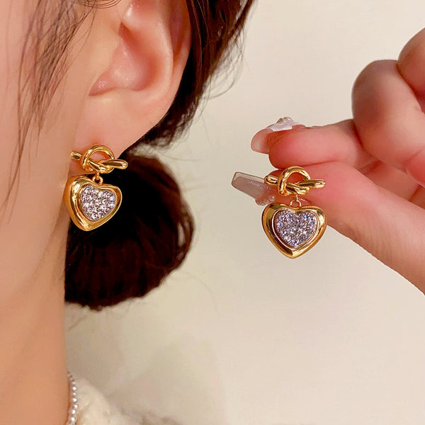 18K Gold-Plated Elegant Knotted Diamond Heart Earrings