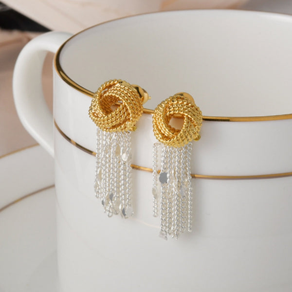 18K Gold-Plated Elegant Twisted Ball Tassel Earrings