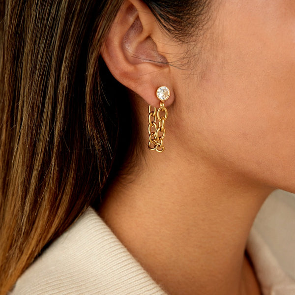 18K Gold-Plated Elegant Zircon Diamond Chain Tassel Earrings