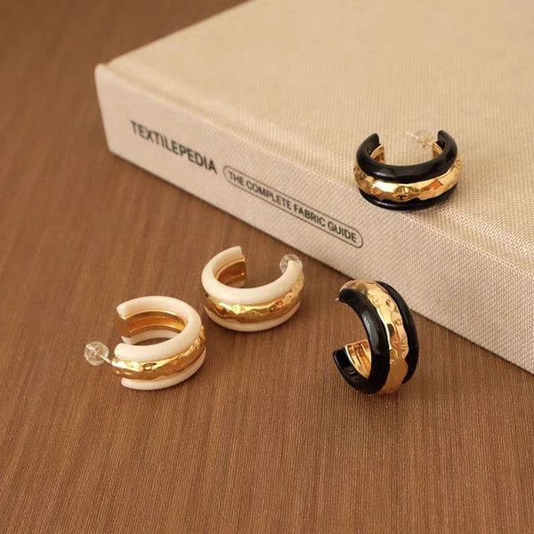 18K Gold-Plated Glaze Texture C-Shaped Earrings