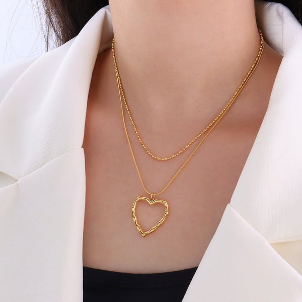 18K Gold-Plated Heart-Design Double-Layer Clavicle Chain Necklaces