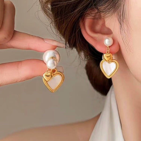 18K Gold-Plated Heart-Design Pearl Earrings