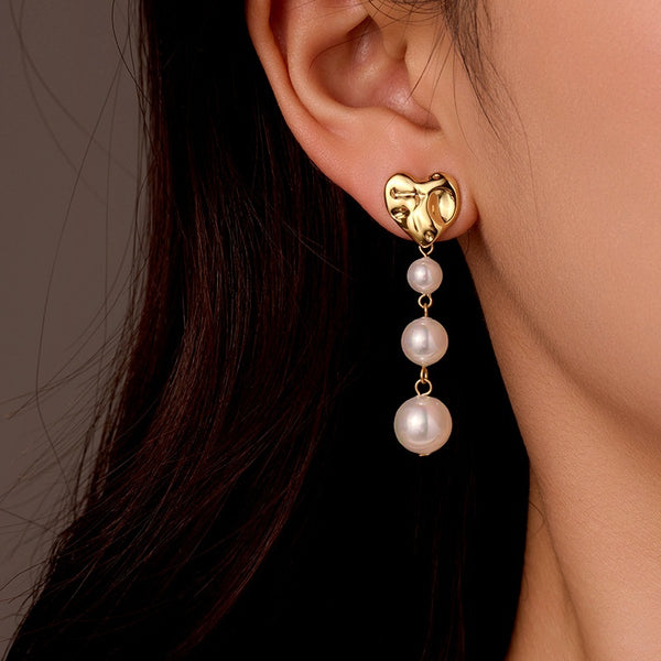 18K Gold-Plated Heart Pearl Earrings