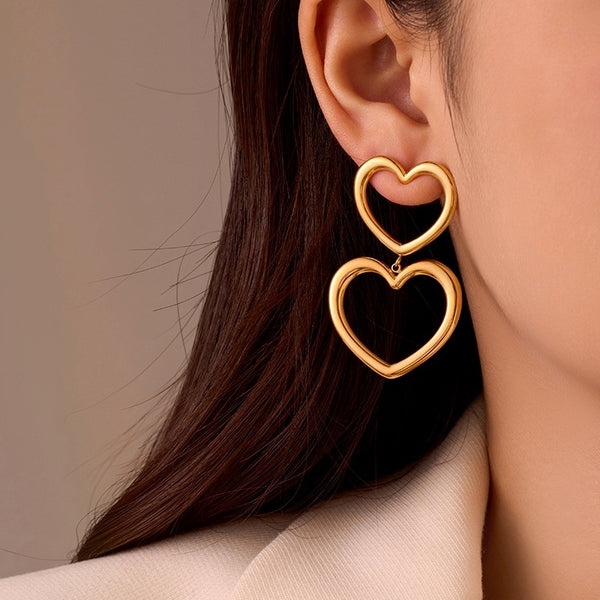 18K Gold-Plated Hollow Double-Heart Earrings