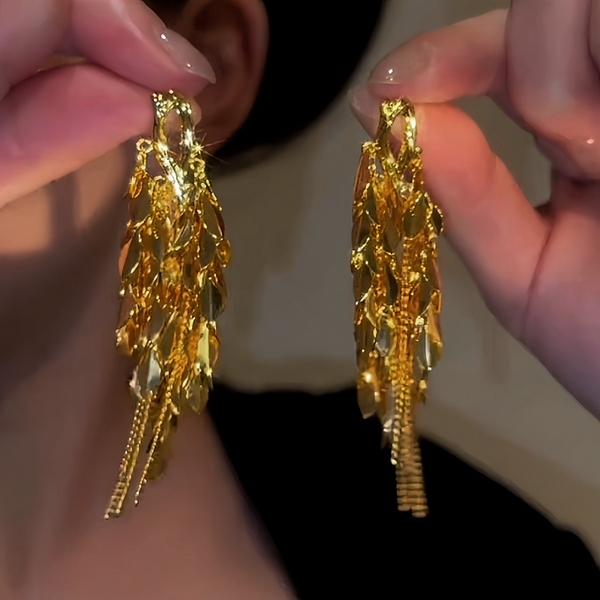 18K Gold-Plated Leaf Tassel Earrings