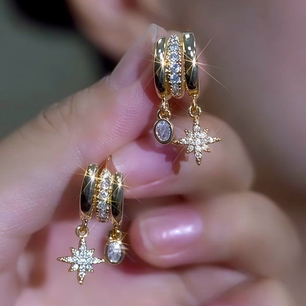 18K Gold-Plated Luxury Zircon Diamond Star And Moon Tassel Earrings