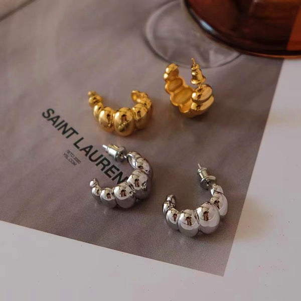 18K Gold-Plated Polished C-Shaped Earrings