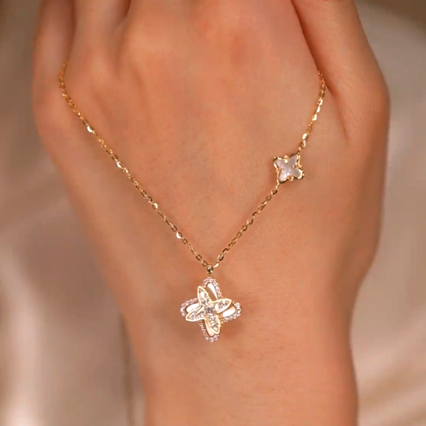 18K Gold-Plated Rotating Four-Leaf Clover Necklaces