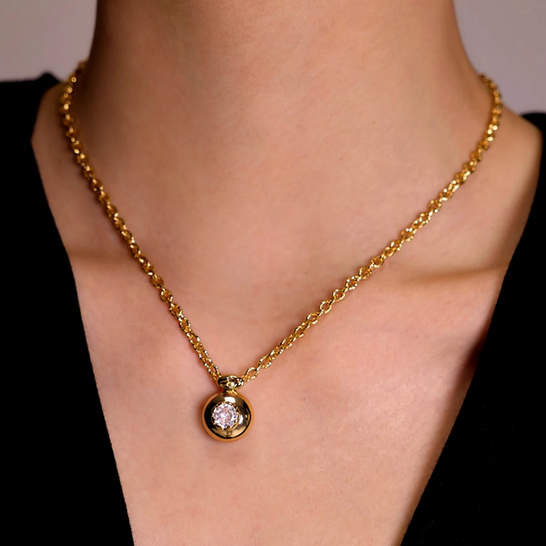 18K Gold-Plated Round Smooth Zircon Necklace