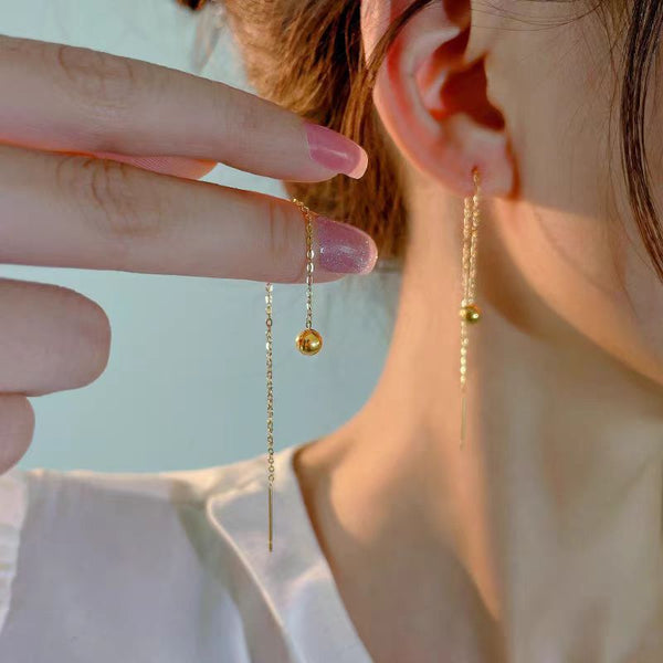 18K Gold-Plated Tassel Ball Threader Earrings