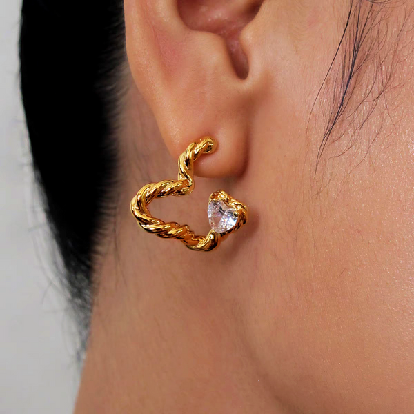 18K Gold-Plated Twisted Zircon Heart Earrings