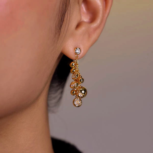 18K Gold-Plated Zircon Ball Tassel Earrings