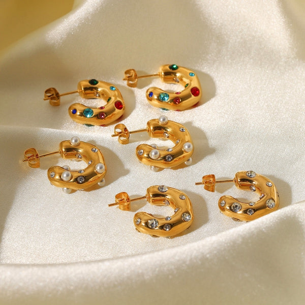 18K Gold-Plated Zircon C-Shaped Earrings