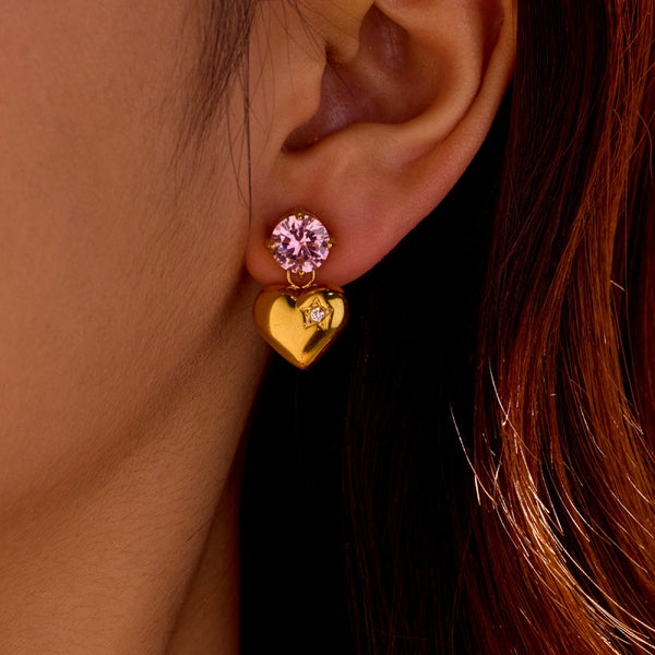 18K Gold-Plated Zircon Heart Earrings