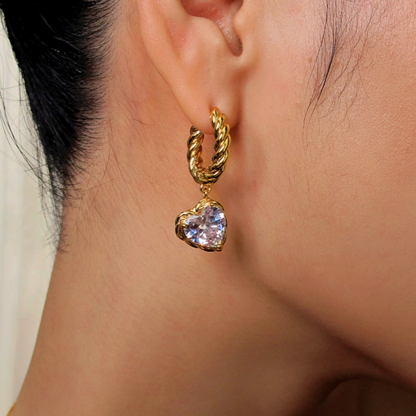 18K Gold-Plated Zircon Heart Earrings