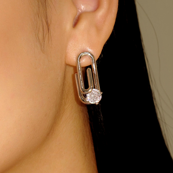 18K Gold-Plated Zircon Paper Clip Earrings