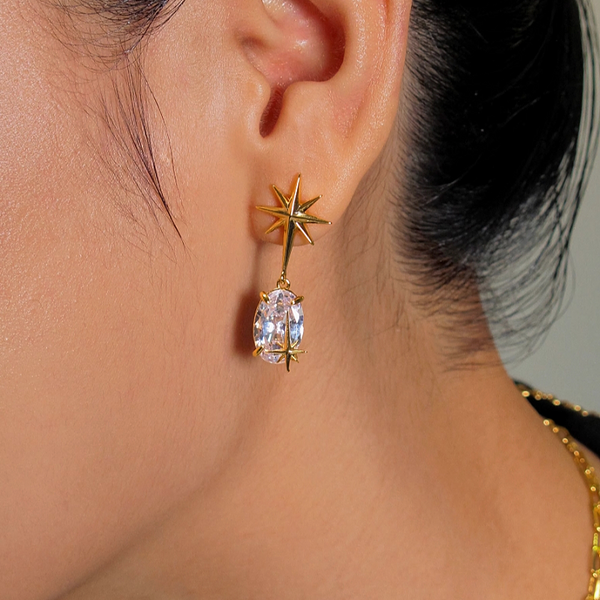 18K Gold-Plated Zircon Star Earrings