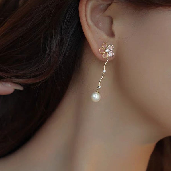 18K Gold-plated Elegant Super Fairy Sweet Flower Pearl Earrings