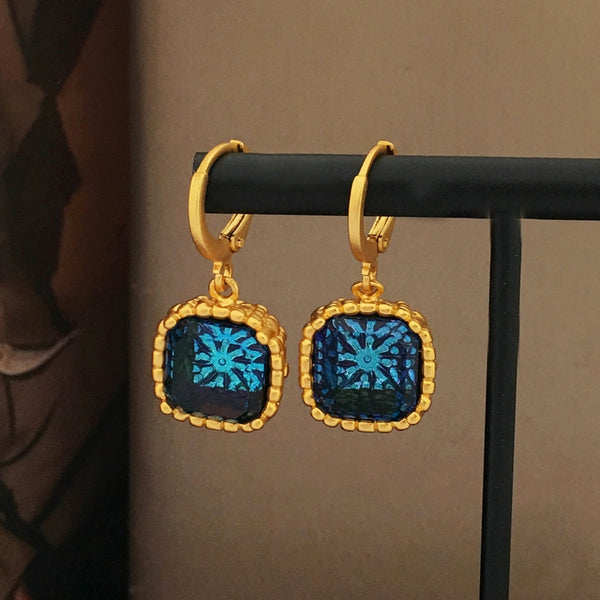 18K Gold-plated Geometric Blue Square Earrings