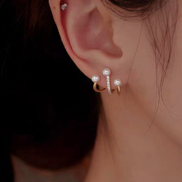 18K Gold-plated Pearl And Diamond Studs