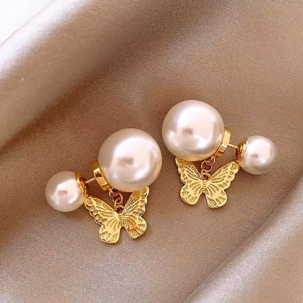 18K Gold-plated Pearl Butterfly Earrings