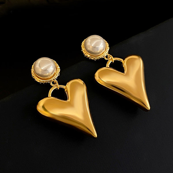 18K Gold-plated Pearl Heart-Design Earrings