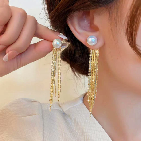 18K Gold-plated Pearl Tassel Earrings