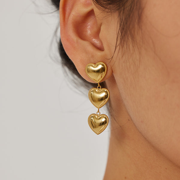 18K Gold-plated Triple Love Heart Earrings