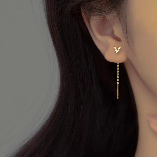 18K Gold-plated V Letter Threader Earrings