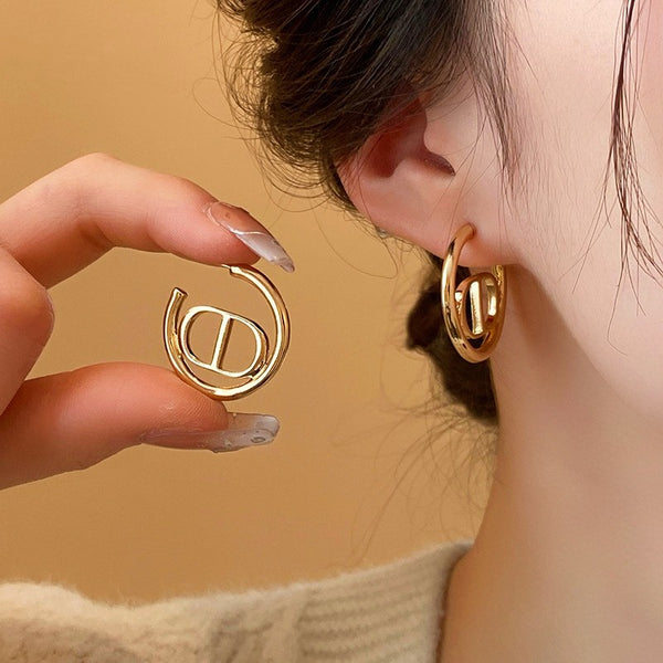 18K Gold-plated Vintage Circle C-Shaped Design Earrings