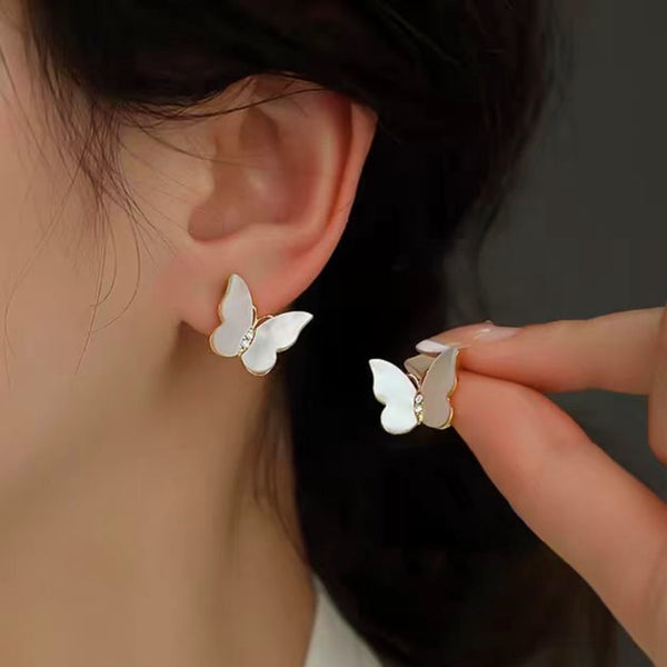 18K Gold-plated White Mother-Of-Pearl Butterfly Earrings
