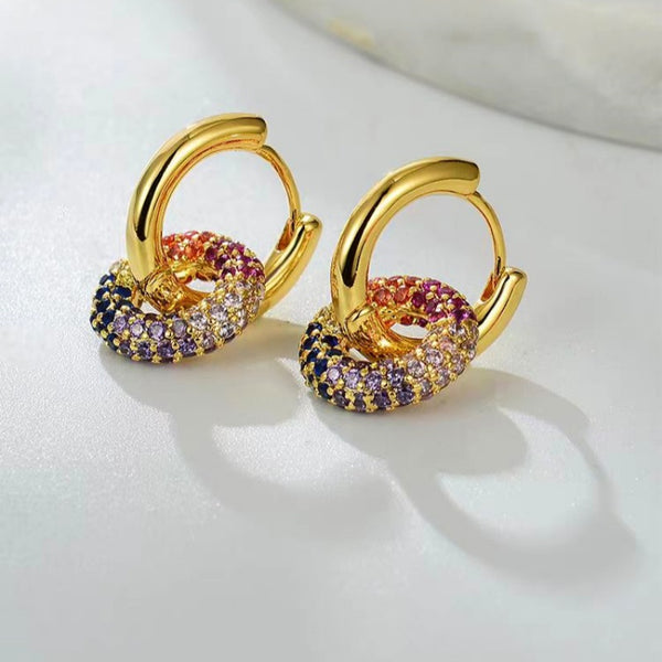 18K Gold-plated Zircon Colorful Hoop Earrings