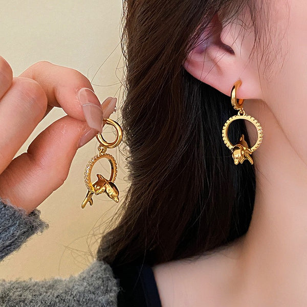 18K Gold-plated Zircon dolphin Earrings