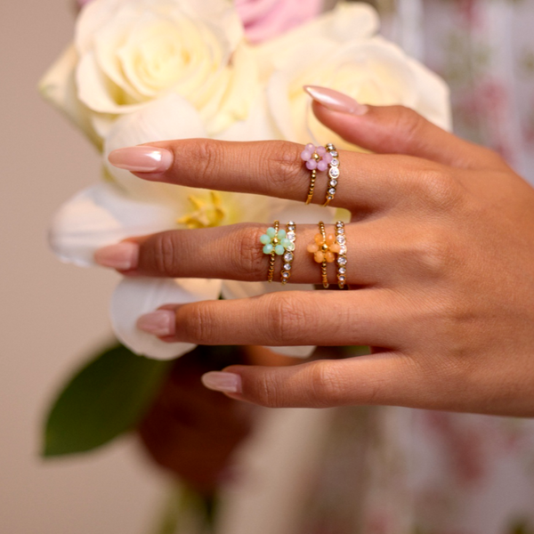 18K Gold Plated Adjustable Zircon Diamond Flower Rings